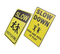 JUMPLAWN 2Pcs Street Warning Signs for Slow Driving and Playing Metal Road Safety Signs for Residential and School Areas
