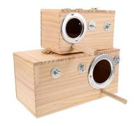 JUMPLAWN 2pcs Wooden Parakeet Breeding Nest Box Set with Perch, Small and Large Horizontal Nest Boxes for Cockatiels, Budgies, Lovebirds, Suitable for Indoor Birdcages