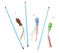 JUMPLAWN 3pcs Fish-shaped Cat Stick Interactive Teaser Stick Streamers for Kitten Chasing Exercise Handheld in Blue and Green for Indoor Cat Play