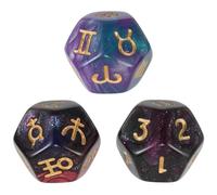 JUMPLAWN 3pcs Numbered Zodiac Dice Set with 12 Sided Resin Constellation Design, Cosmic Style Tarot Dice Accessory for Tabletop Games and Divination