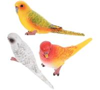 JUMPLAWN 3Pcs Realistic Parakeet Bird Figurines Set, Solid Simulation Budgerigar Models in Yellow, White, and Red-Yellow, Decorative Animal Hanging Ornaments for Home and Garden Display