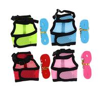JUMPLAWN 4pcs Rabbit Vest Harness and Hamster Harness Set Soft Breathable Mesh, Adjustable Size M, Includes Leash for Outdoor Walking and Small Pet Control