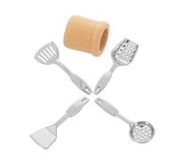 JUMPLAWN 5pcs Scale Metal Cooking Utensils with Bucket for Dollhouse Kitchen Accessories Role Play and Micro Scene Photography Props