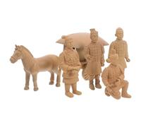 JUMPLAWN 6pcs Handmade Terracotta Warriors Statue Set Horse Figurine, Chinese Qin Dynasty Soldier Collectibles for Feng Shui Home and Office Decor