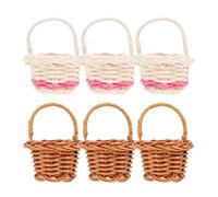 JUMPLAWN 6pcs Mini Woven Handled Basket Set, Small Rustic Wicker Flower Baskets for Dollhouse Decor, Wedding Flower Girl, and Craft Storage in Coffee White