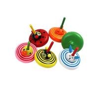 JUMPLAWN 6pcs Wooden Animal Gyroscope Spinning Tops Set and Adults, Creative Hand-eye Coordination, Colourful and Funny Design for Play and Learning