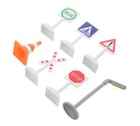JUMPLAWN 7pcs Mini Traffic Signs Playset for Kids Educational Road Signs Stoplight Car Accessories Toy for Boys and Girls for Playtime Imaginative Scenarios
