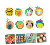 JUMPLAWN 8Pcs Educational Wood Castanet for Preschool Early Learning Musical Instruments Cartoon Animal Shape Bright Colors Develop Hand-eye Coordination and Hearing Skills