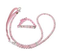 JUMPLAWN Adjustable Black Dog Collar and Leash Set XS with Pearls and Crystal Rhinestones, Puppy Walking Traction Rope for Outdoor Training and Daily Use