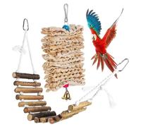 JUMPLAWN Bird Suspension Bridge for Parrots and Cockatiels Rope Bridge with Safe Corn Stalk Chew and Bell Fun Cage Accessory for Budgies and Birds Promotes Activity and Health