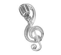 JUMPLAWN Elegant Womens Brooch Featuring a Silver Musical Note and Microphone Design, Crafted from Alloy with Easy to Put and Comfortable to Wear Features, for Graduation and Concert