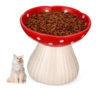 JUMPLAWN Elevated Cat Feeding Bowl Ceramic Mushroom Shaped Pet Bowl Wide Design for Whisker Fatigue Relief Stable Indoor Cat Food Station Attractive Home Accent