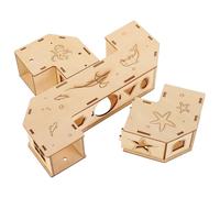 JUMPLAWN Hamster Maze Tunnel Wooden 4-Way Hideout House for Gerbils and Small Rodents Exercise