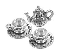 JUMPLAWN Miniature Metal Teapot Zinc Alloy Decorative Dollhouse Accessories Retro Style Mini Tea Pot and Cup Ornament Compact Kitchen Prop Collectible