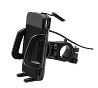 JUMPLAWN Motorcycle Phone Mount 360-degree Rotation Extendable Clamp Arms Stainless Steel Bike Handlebar Holder Compatible with Cell Phone USB Charging Port 5v 2.4a for Secure Riding