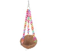 JUMPLAWN Parakeet Nest Hanging Bird House Coconut Shell Swing Bed Resting Nest for Birds and Small Pets Colorful Chain Random Color Suitable for Birdcage