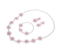 JUMPLAWN Pearl Flower Jewelry Little Jewelry Pearl Earrings Hand Chain Bracelet Earrings Cute Flower Necklace Jewlery Pink