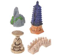 JUMPLAWN Resin Zen Garden Figurine Set with Miniature Pagoda and Bridge Sculptures, Promoting Tranquility and Versatile Placement for Spiritual Living Room or Outdoor Bonsai Display