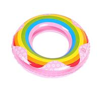 JUMPLAWN Thicken Rainbow Inflatable Swimming Ring PVC Float for Water Ring for Pool Beach Fun Easy Inflate Deflate Safe Summer Swimming Random Color