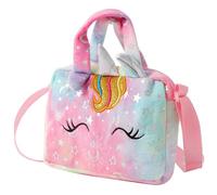 JUMPLAWN Unicorn Plush Shoulder Bag for Crossbody Handbag Cute Pink Tie-Dye Small Messenger Pouch for Kindergarten Preschool