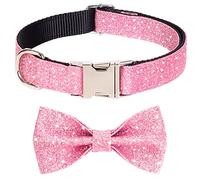 Jumpress Bowknot Collar for Small Medium Dogs, Cute Pink Dog Collar with Bow for Daily Walks or Holiday Party (Neck Fits 13"-19")