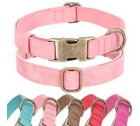 Jumpress Soft Leather Dog Collar for Small Medium Large Dogs, Heavy Duty Dog Collar Leather with Quick Release Metal Buckle, Durable & Adjustable for Small Dogs Walking (Pink, S)