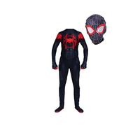(Jumpsuit+Cloth Eyes HeadCover, L(Suggest Height 140-150 cm)) Spider-Man: Into the Spider-Verse Kids Adult Costume Miles Morales Cosplay Suit