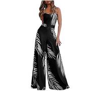 Jumpsuit for Women UK Bandeau Strapless Playsuit Sexy Summer Playsuits Casual Sleeveless Romper Button Belted Elegant Polka Dot Print Dungarees High Waisted Wide Leg Pants Trousers with Pockets