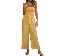 Jumpsuit for Women UK Bandeau Strapless Playsuit Sexy Summer Playsuits Casual Sleeveless Romper Button Belted Elegant Polka Dot Print Dungarees High Waisted Wide Leg Pants Trousers with Pockets Sale