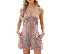 Jumpsuit for Women UK Spaghetti Strap Shorts with Pockts Sleeveless Round Neck Romper Loose Fit Wide Leg Overalls Plain One Piece Playsuit Summer Beach Home Outdoor Casual Wear