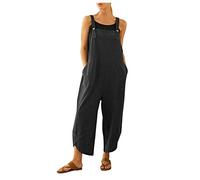 Jumpsuit for Women UK Summer Dungarees Loose Plus Size Wide Leg Rompers with Pockets Cold Shoulder Suspender Overalls Solid Color High Waist Leisure Playsuit Loungewear Going Out Outfits