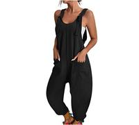 Jumpsuit for Women UK Summer Dungarees Loose Plus Size Wide Leg Rompers with Pockets Cold Shoulder Suspender Overalls Solid Color High Waist Leisure Playsuit Loungewear Going Out Outfits
