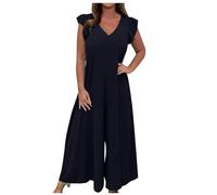 Jumpsuit for Women UK Wedding Guest Elegant Party Wide Leg Dungarees Sexy V Neck Baggy Jumpsuits Summer Loose Ruffle Sleeveless Rompers Bib Overalls Pants Pockets Playsuits Outfits Ladies