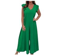 Jumpsuit for Women UK Wedding Guest Elegant Party Wide Leg Dungarees Sexy V Neck Baggy Jumpsuits Summer Loose Ruffle Sleeveless Rompers Bib Overalls Pants Pockets Playsuits Outfits Ladies