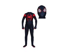 (Jumpsuit+Glass Eyes HeadCover, L(Suggest Height 140-150 cm)) Spider-Man: Into the Spider-Verse Kids Adult Costume Miles Morales Cosplay Suit