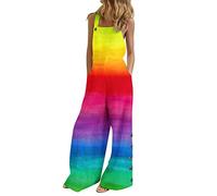 Jumpsuit Summer Women's Loose Dungarees Large Sizes Cuddly Cotton Jumpsuit Sleeveless with Colourful Stripes Elegant Romper Playsuit Wide Leg Bib Trousers One-Piece Romper Trouser Suit, red, XXL