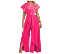 Jumpsuit Women - Long Romper Wide Leg Elegant Outfits Party Festive Lace Sleeves Trouser Suit (S)