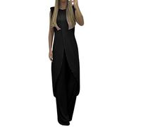 Jumpsuit Women's Elegant 2-Piece Sleeveless Trouser Suit Bodycon Leisure Suit Cardigan Long Sleeve Shirt + Wide Leg Trousers Loungwear Wedding Bridesmaid Party Romper Business Suit Streetwear, black