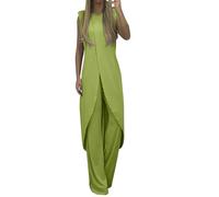 Jumpsuit Women's Elegant 2-Piece Sleeveless Trouser Suit Bodycon Leisure Suit Cardigan Long Sleeve Shirt + Wide Leg Trousers Loungwear Wedding Bridesmaid Party Romper Business Suit Streetwear, Green,