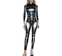 Jumpsuit Women's Long Robot 3D Print Bodysuit with Zip Sexy Cosplay Body Halloween Metallic Print Costume Women's Full Body Suit Tight Turtleneck Carnival Costume