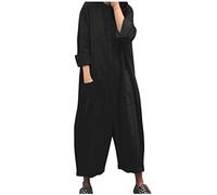 Jumpsuit Women's Summer Autumn Winter Plain Pockets Overall Shirt Long Trousers Jumpsuit, black, XL