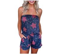 Jumpsuit Women's Summer Short Tie Dye Bib Shorts Sleeveless Shoulderless Playsuit Girls Women's Dungarees Overall Jumpsuit Trouser Suit with Pockets and Adjustable Drawstring Summer Trousers Shorts,