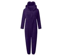 Jumpsuit Women's Teddy Fleece Onesie with Eye Mask Bears Warm Pyjamas with Hood Zip Jumpsuit Winter Warm Leisure Suit Fluffy Pyjamas Animal Sleepwear Costumes, O purple, L