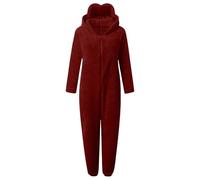 Jumpsuit Women's Teddy Fleece Onesie with Eye Mask Bears Warm Pyjamas with Hood Zip Jumpsuit Winter Warm Leisure Suit Fluffy Pyjamas Animal Sleepwear Costumes, O Red, L