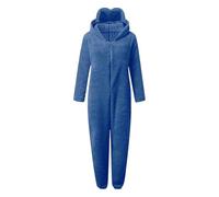 Jumpsuit Women's Teddy Fleece Onesie with Eye Mask Bears Warm Pyjamas with Hood Zip Jumpsuit Winter Warm Leisure Suit Fluffy Pyjamas Animal Sleepwear Costumes, O Blue, L