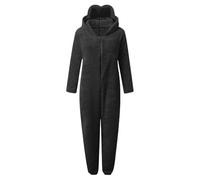 Jumpsuit Women's Teddy Fleece Onesie with Eye Mask Bears Warm Pyjamas with Hood Zip Jumpsuit Winter Warm Leisure Suit Fluffy Pyjamas Animal Sleepwear Costumes, O Grey, M