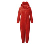 Jumpsuit Women's Teddy Fleece Onesie with Eye Mask Bears Warm Pyjamas with Hood Zip Jumpsuit Winter Warm Leisure Suit Fluffy Pyjamas Animal Sleepwear Costumes, O Watermelon Red, M