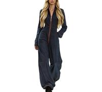 Jumpsuits Elegant -Ladies Jumpsuit Solid Color Casual Large Pockets Fashionable Romper For Daily Wear And Outdoor Activities Comfort Fit All Season Outfit (Blue XXL)