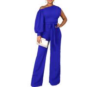 Jumpsuits for Women Dressy Fall Outfits Elegant Rompers Formal One Off The Shoulder Pant Suit for Evening Party, Royal Blue, Medium