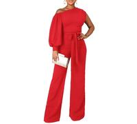 Jumpsuits for Women Dressy Fall Outfits Elegant Rompers Formal One Off The Shoulder Pant Suit for Evening Party, Red, Medium
